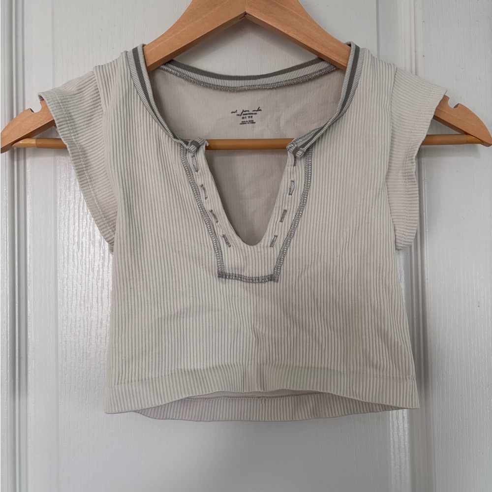 URBAN OUTFITTERS Women's Cream Ribbed Top